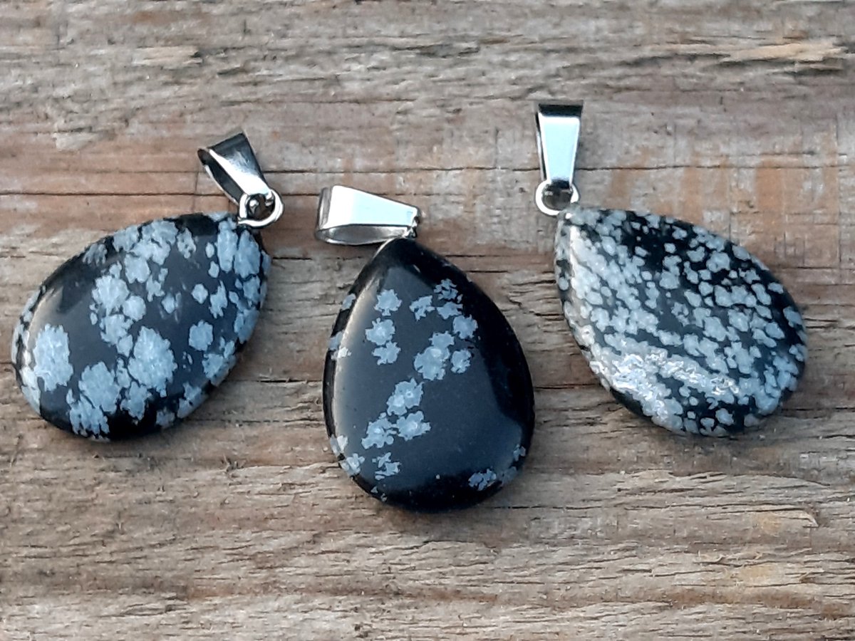 Edelsteen Sneeuwvlokken Obsidiaan druppel hanger